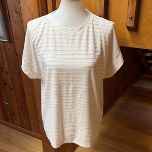 Ellen Tracy size XL Ivory silver Striped Short Sleeve Tee shirt blouse